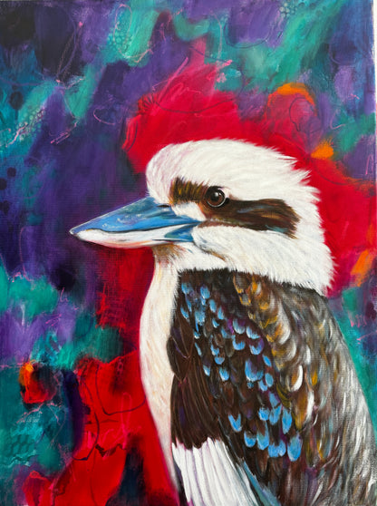 Abstract Realism mixed media colourful painting of an Australian Kookaburra