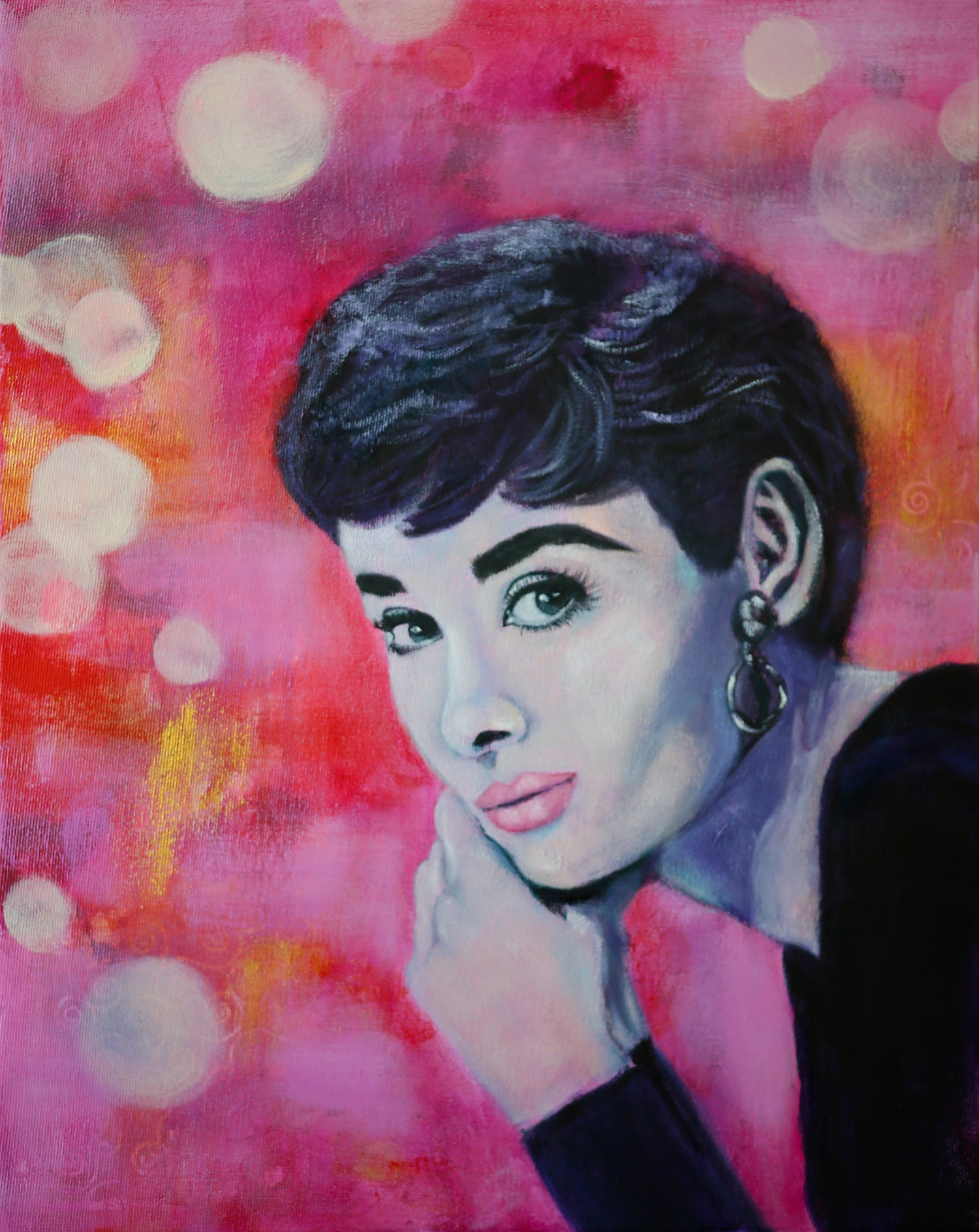 Mixed Media Painting of Audrey Hepburn on colourful abstract background