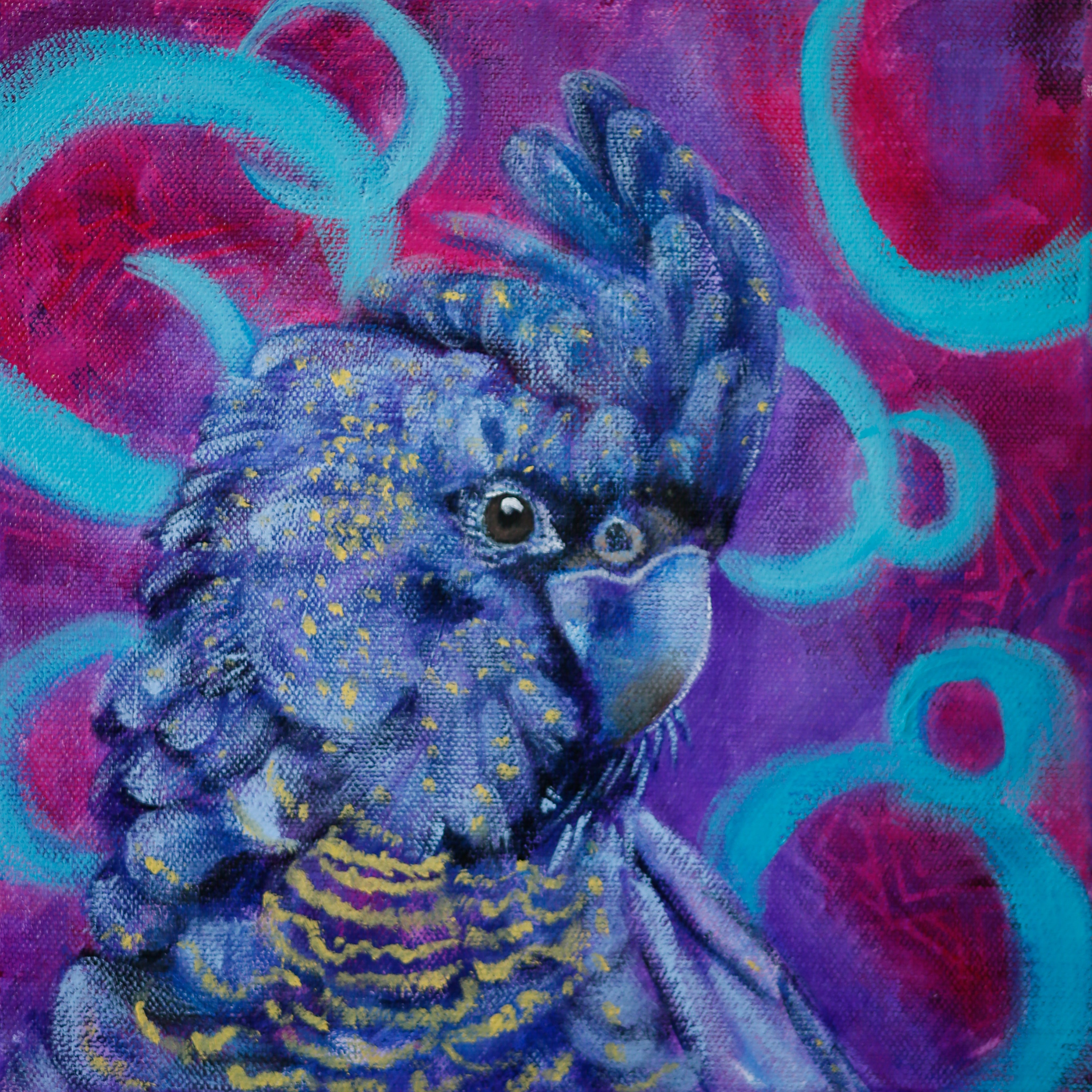 Gang Gang Cockatoo painting on colourful mixed media background